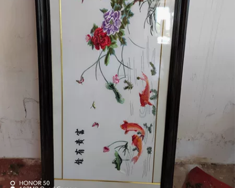 刺绣画富贵有余丝绣已经装裱好，长1.55米...