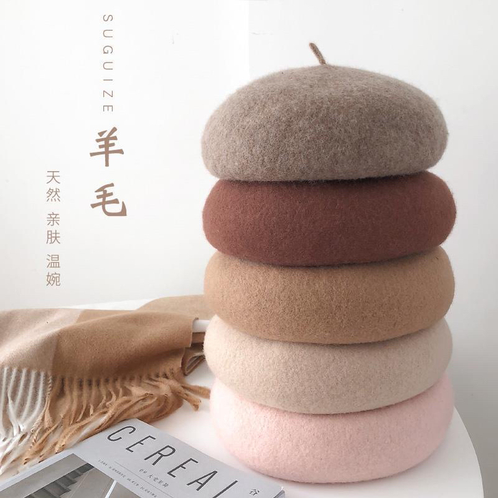 帽子女秋冬季贝雷帽韩版百搭南瓜帽羊毛呢帽女...