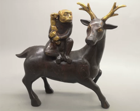 （包邮捡漏铜器摆件）紫铜鎏金一路封侯  铜...