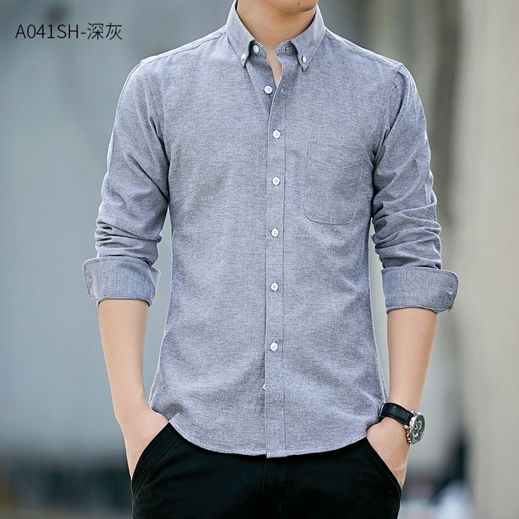 春秋季男士休闲修身打底衬衫长袖衬衣