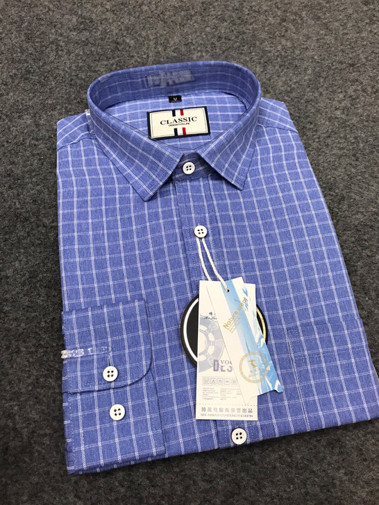 断码纯棉中格子男士宽松休闲长袖成熟型衬衫