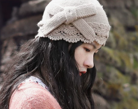 ?蕾丝花边套头帽子女秋冬甜美时尚瓜皮帽简约...