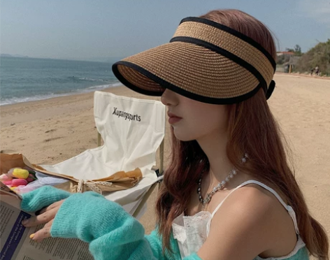 网红可折叠空顶帽遮阳帽夏季百搭防晒草帽女夏...