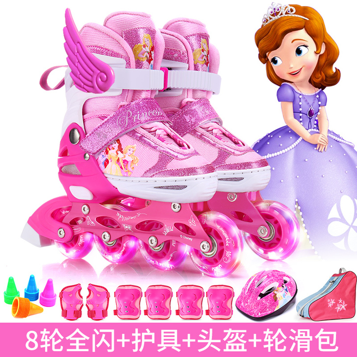 迪士尼儿童溜冰鞋全套装男女初学者3-5-6...