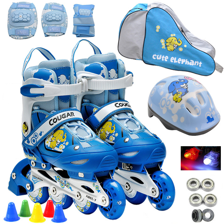 正品美洲狮MS737闪光溜冰鞋儿童全套装可...