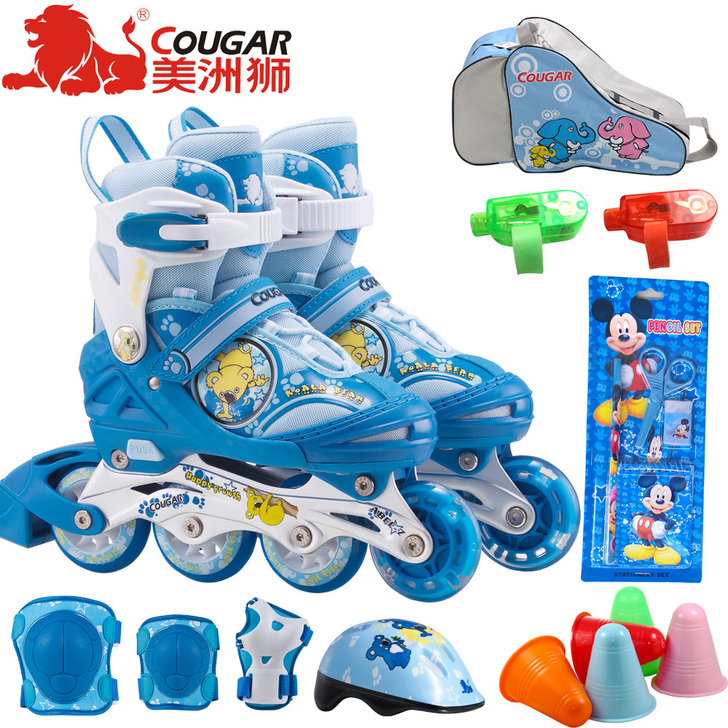 美洲狮轮滑鞋正品 溜冰鞋儿童套装 男女旱冰...