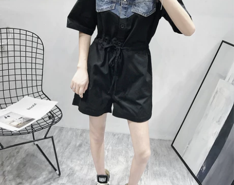 连体裤女短裤2019夏季新款韩版卷边收腰休...