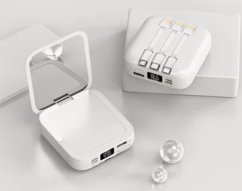 出门商务女生化妆镜带充电宝自带数据线移动电...