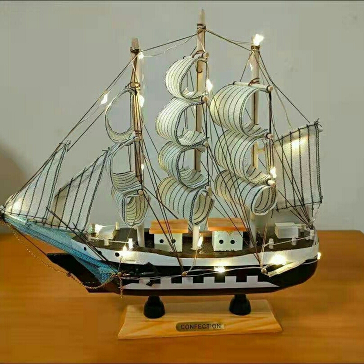 《低价转手》帆船模型摆件带灯木质工艺船一帆...