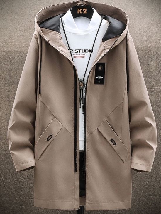 春秋季男士风衣中长款韩版潮流修身外套加绒加...