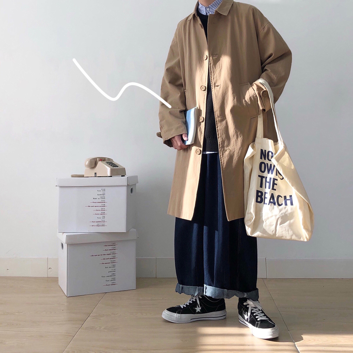 RICHMAN秋冬卡其色日系工装风衣男潮流...