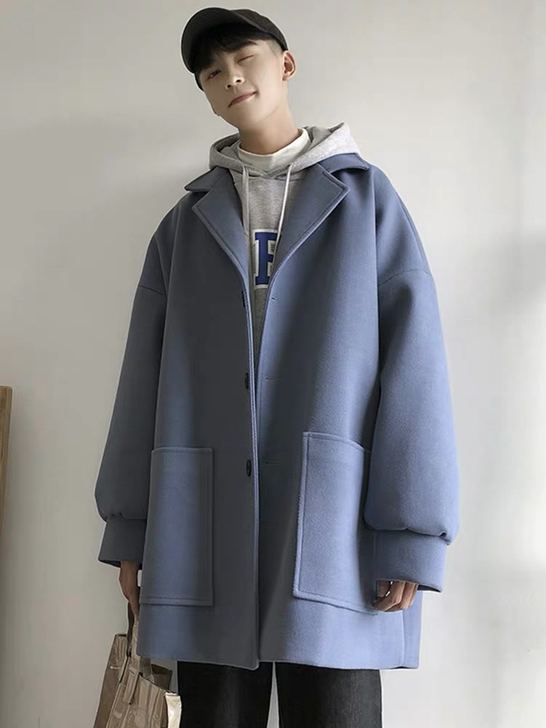 @方少男装 秋季中长款休闲呢大衣男士韩版宽...