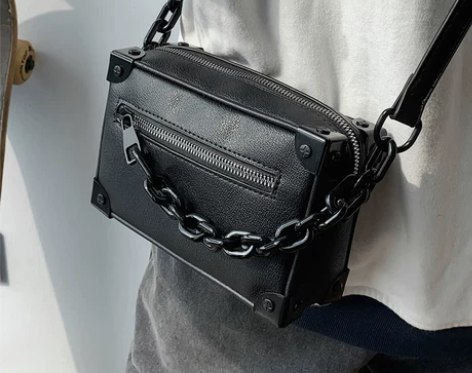 日系斜挎包男潮牌背包百搭ins单肩包盒子包...