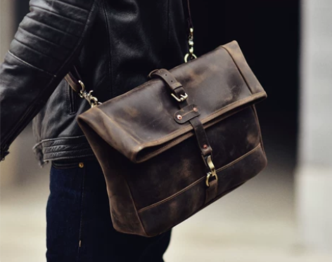 折盖头层牛皮单肩包休闲潮流机车男士工装斜挎...