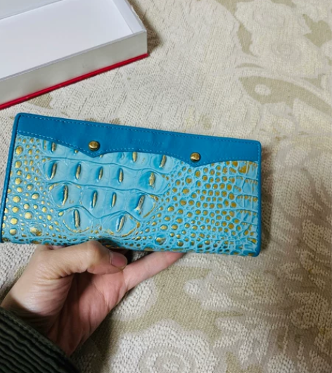 全新蓝色特殊皮个性长款钱包手拿包女士卡包钱...