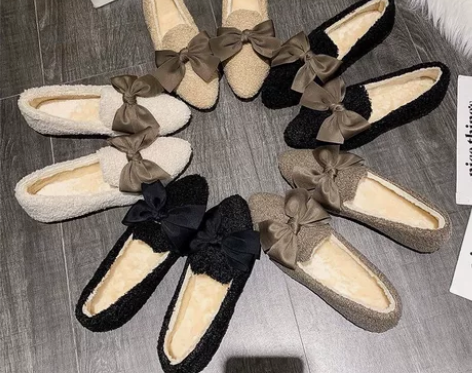 毛毛鞋女秋冬季新款豆豆鞋学生加绒保暖平底棉...