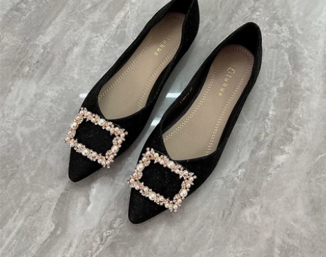 尖头单鞋女秋平底2022年新款秋季黑色工作...