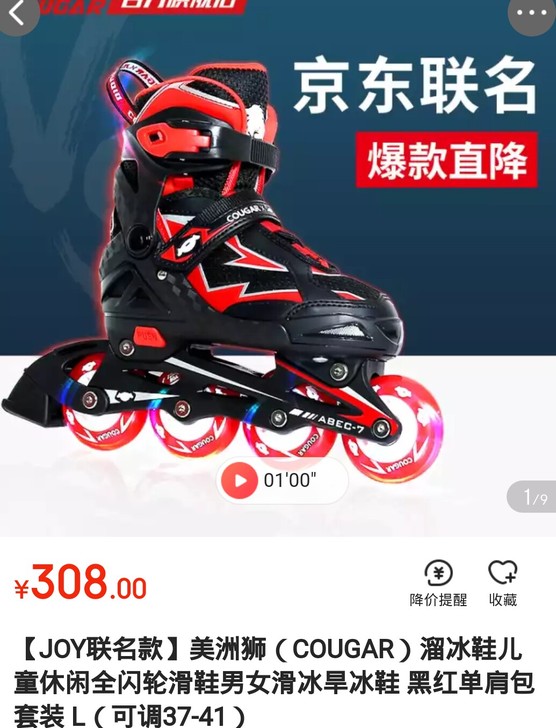 九层新美洲狮溜冰鞋，可调至41码，质量蛮好...