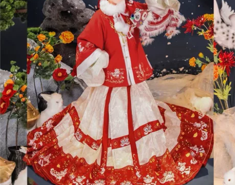 [嗨皮兔]茗月萱明制拜年服方领加绒披袄马面...