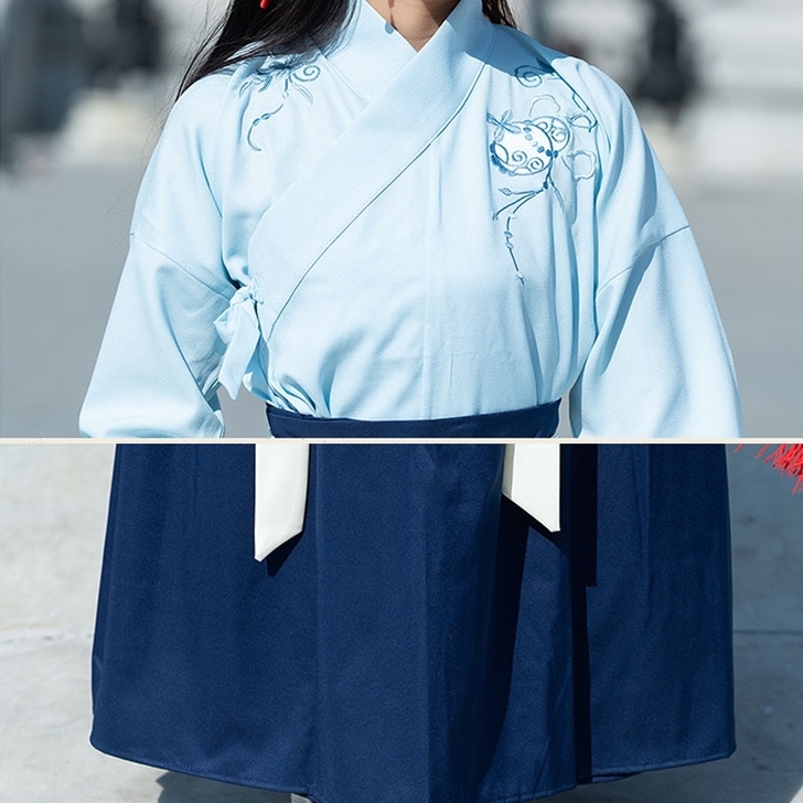 出 改良魏晋风汉服男女大氅广袖刺绣花交领襦...