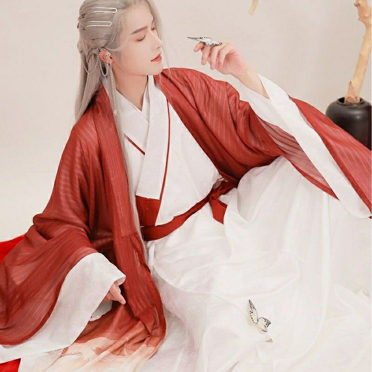 原创汉服荒流魏晋风交领齐腰印花套装男女情侣...