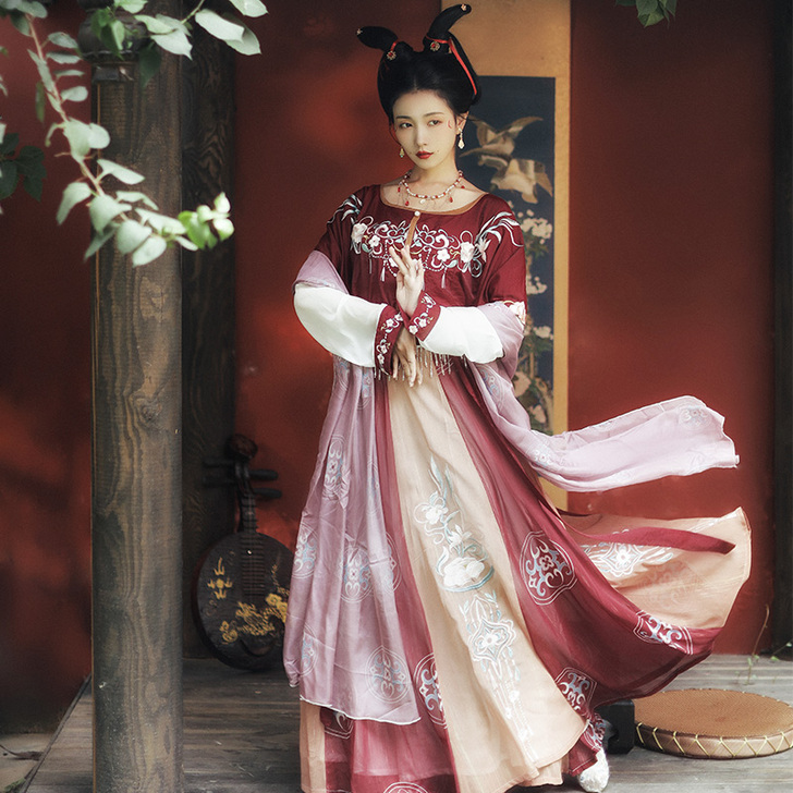 耀春原创汉服女正品花瑶归唐制坦领三件套中国...