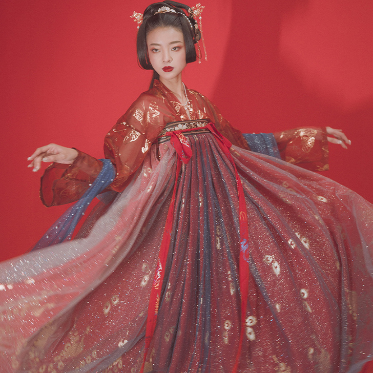 鸾星汉服女齐胸襦裙中国风学生红色6米古装改...