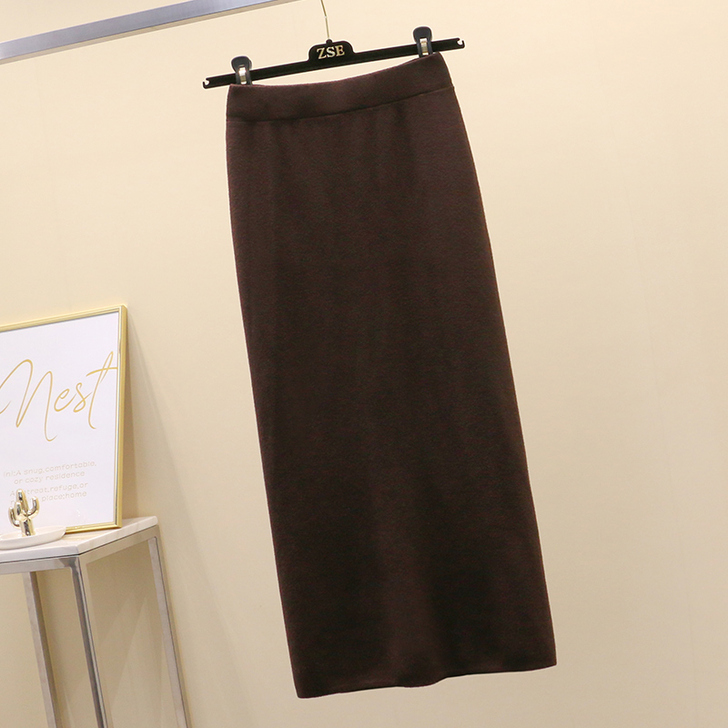 开叉一步裙长裙女秋冬新款毛线裙中长款针织包...