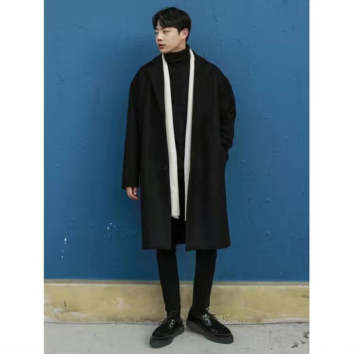 冬季毛呢大衣男韩版过膝中长款男士风衣宽松双...