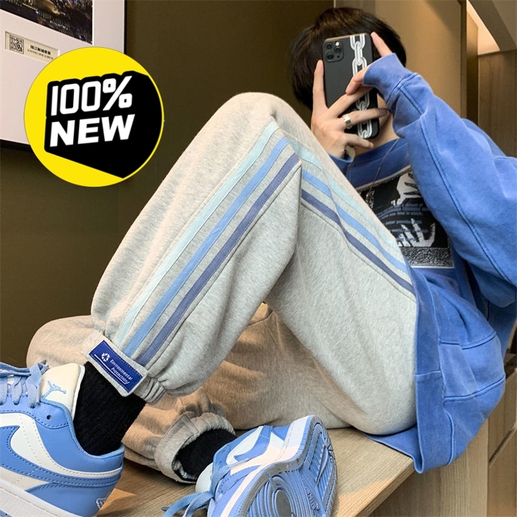 ins高街风百搭盐系炸街裤子学生束脚裤男春...