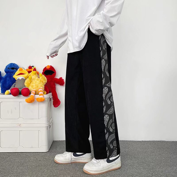 腰果花裤子男高街ins潮牌宽松抽绳阔腿运动...