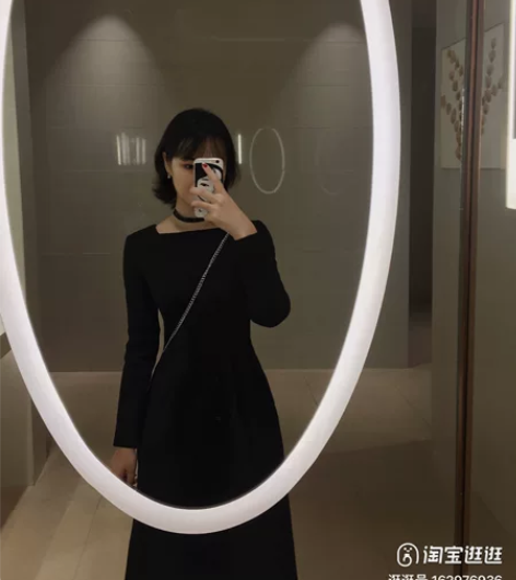 法式复古茶歇黑长连衣裙气质 冬季方领毛呢加...