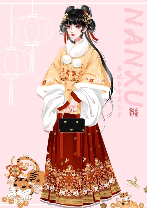 玉术【虎戏金鳞】原创汉服女明制披袄加绒加厚...