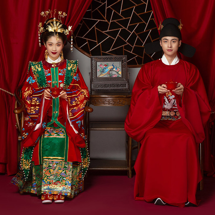 明制汉服婚服大婚结婚花嫁新娘凤冠霞帔嫁衣男...