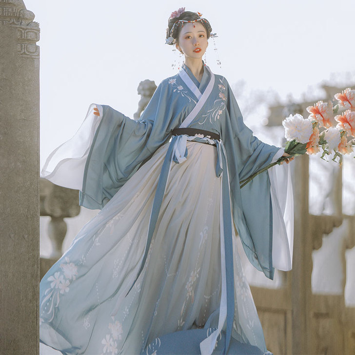 桔屿梧桐落汉服女中国风交领大袖齐腰襦裙魏晋...