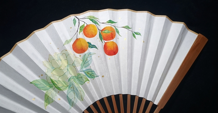 【柑橘栀子花】手绘折扇 汉服配饰折扇