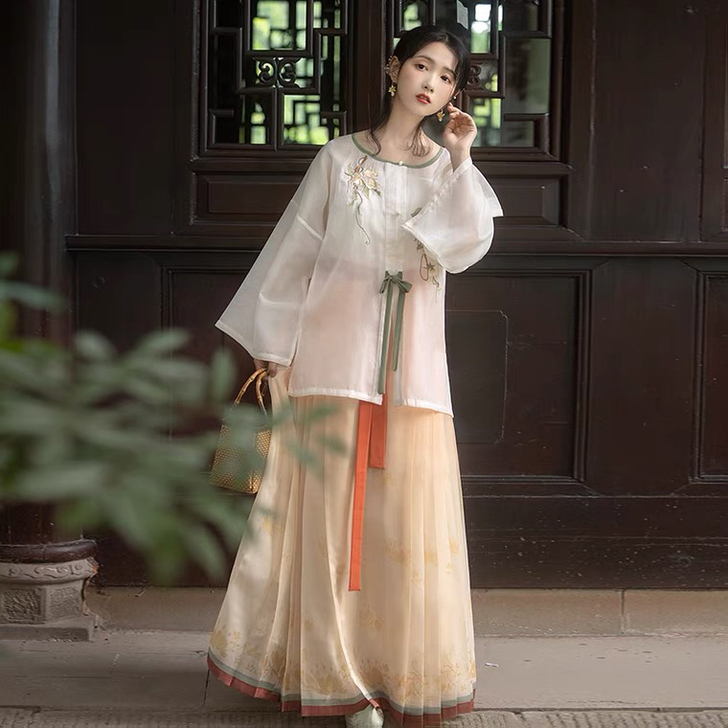 桔屿原创汉服女【茶】中国风明制主腰圆领衫马...