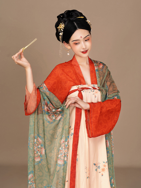 轻汉坊原创清婉唐风复原款齐胸汉服女一片式破...