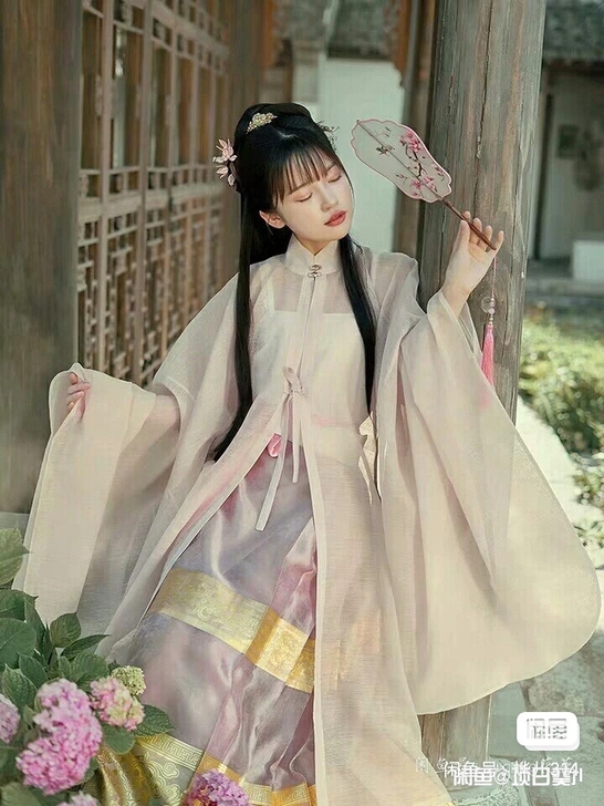 花前影 花朝记汉服原创燕居图 藕色竖领对襟...