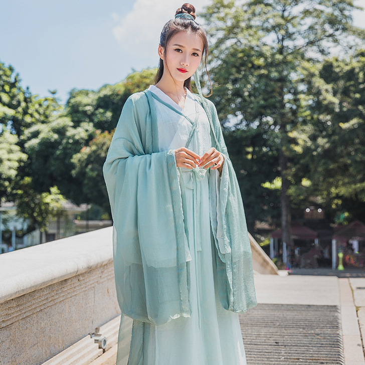 清冷风直裾单衣大袖衫魏晋汉服改良演出服幻色...