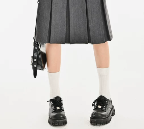 灰色半身裙女春秋新款高腰毛呢a字裙百褶裙高...