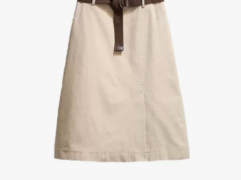 春夏新款女高腰前开叉半身裙显瘦A字裙棉休闲...