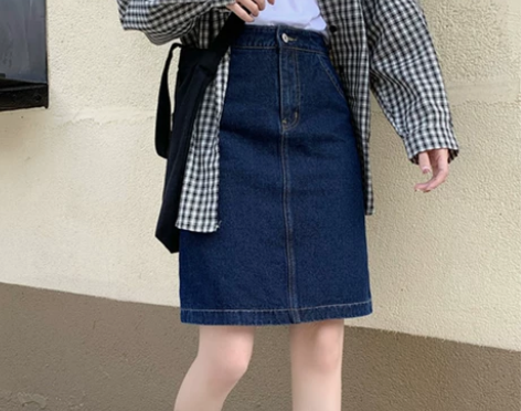 直筒中裙半身牛仔裙半裙2021年新款春夏高...