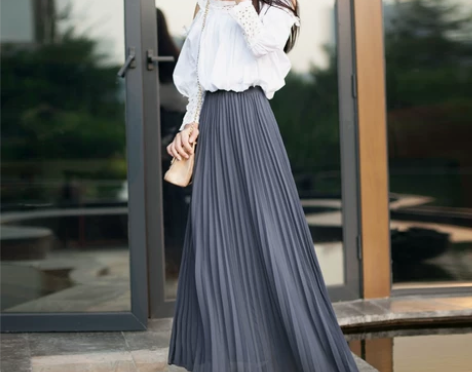 ?雪纺半身裙女高腰韩版纯色百搭百褶半身裙修...