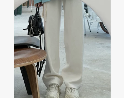 財哥不熬夜白色裤子女秋冬拖地雪尼尔阔腿裤宽...