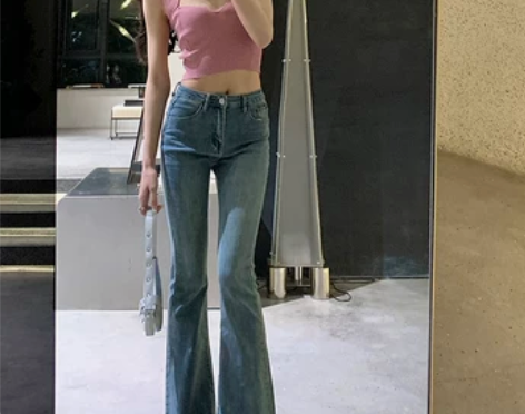 ?THESVN高腰喇叭牛仔裤女2022年夏...