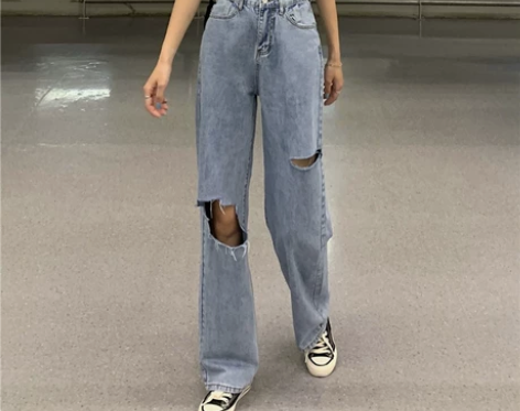 浅色破洞牛仔裤女夏季2021新款ins潮乞...