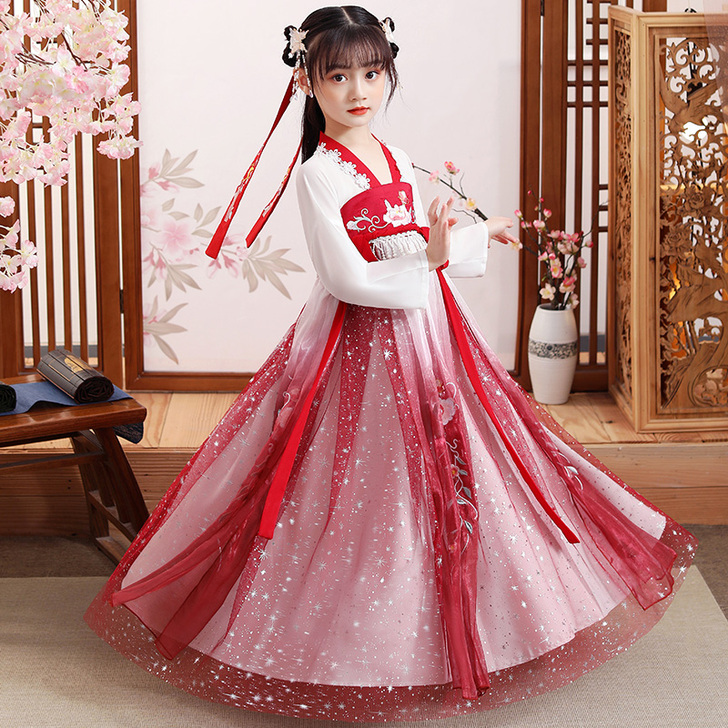 汉服女仙气中国风学生古风演出服 小朋友表演...