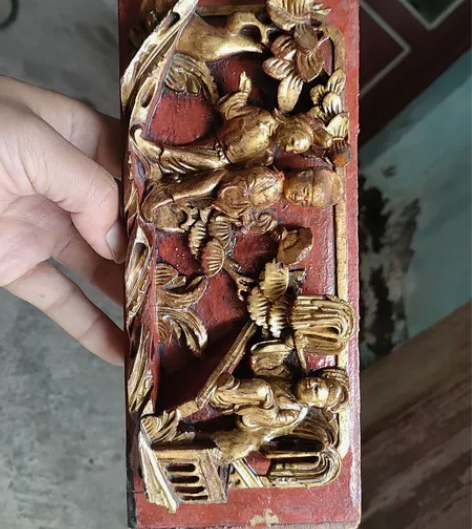 极品鎏金高浮雕（张生越墙）小花板一片，工艺...