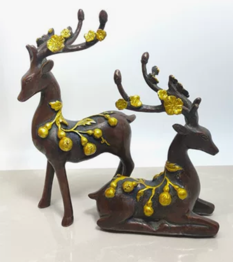 葫芦鹿一对，福禄双全 材质 黄铜仿紫铜鎏金...